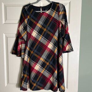 JH Plaid Bell Sleeve Shift Dress Size Small JC Penney Lined Mod NWT Retro